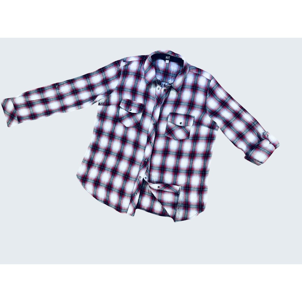 KUT From The Kloth Plaid Western Metal Snap Shirt Women's Medium